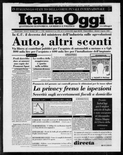 Italia oggi : quotidiano di economia finanza e politica